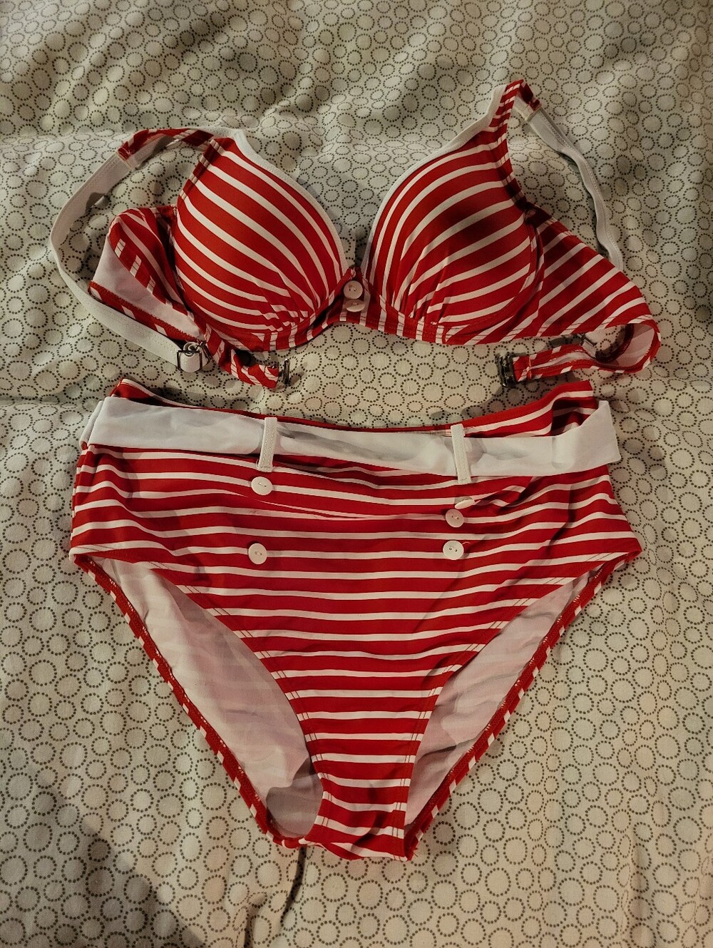 Red & White Striped Bikini Set - Nautical Two-Piece Swimwear